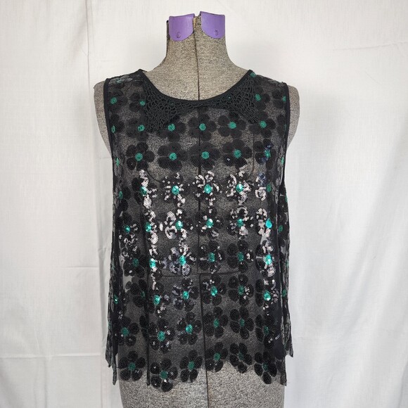 Free People Vintage Sequin Daisy Flower Sheer Top Size M - Picture 1 of 7